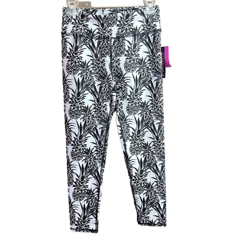 NEW‎ EVCR Evolution Creation 7/8 Leggings Medium Black White Pineapple Print